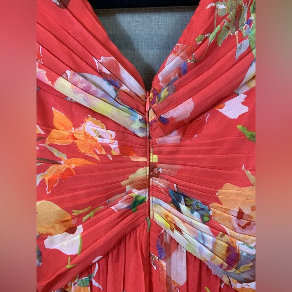 Adrianna Papell Coral Multi Floral Printed Front Twist Midi Chiffon Dress - Picture 5 of 11